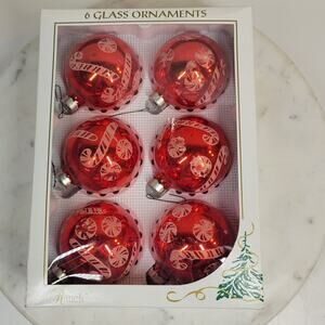 VTG Rauch Candy Cane Ball Ornaments Glittered Glass Christmas Tree Holiday 6 Box